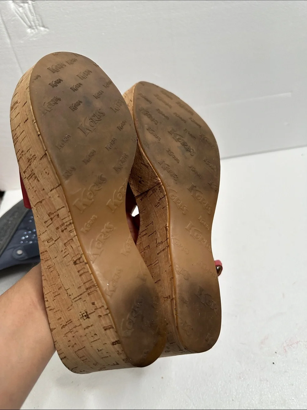 Kork-Ease Della Red Leather cork wedge Ankle-Strap Sandals with Buckle size 11